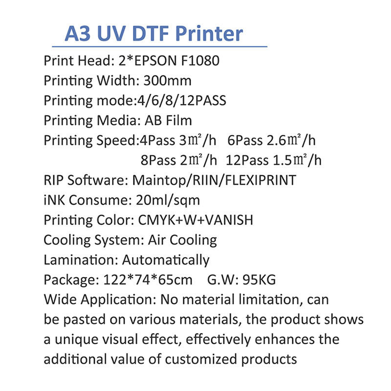 Imprimante numérique à tête UV DTF 2 F1080 deux en un largeur d'impression 30cm/60cm